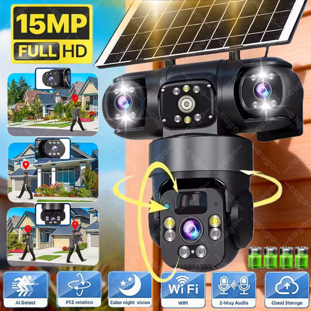 Home Cinema Outdoor - V380 3화면 3렌즈 WIFI 카메라 태양광