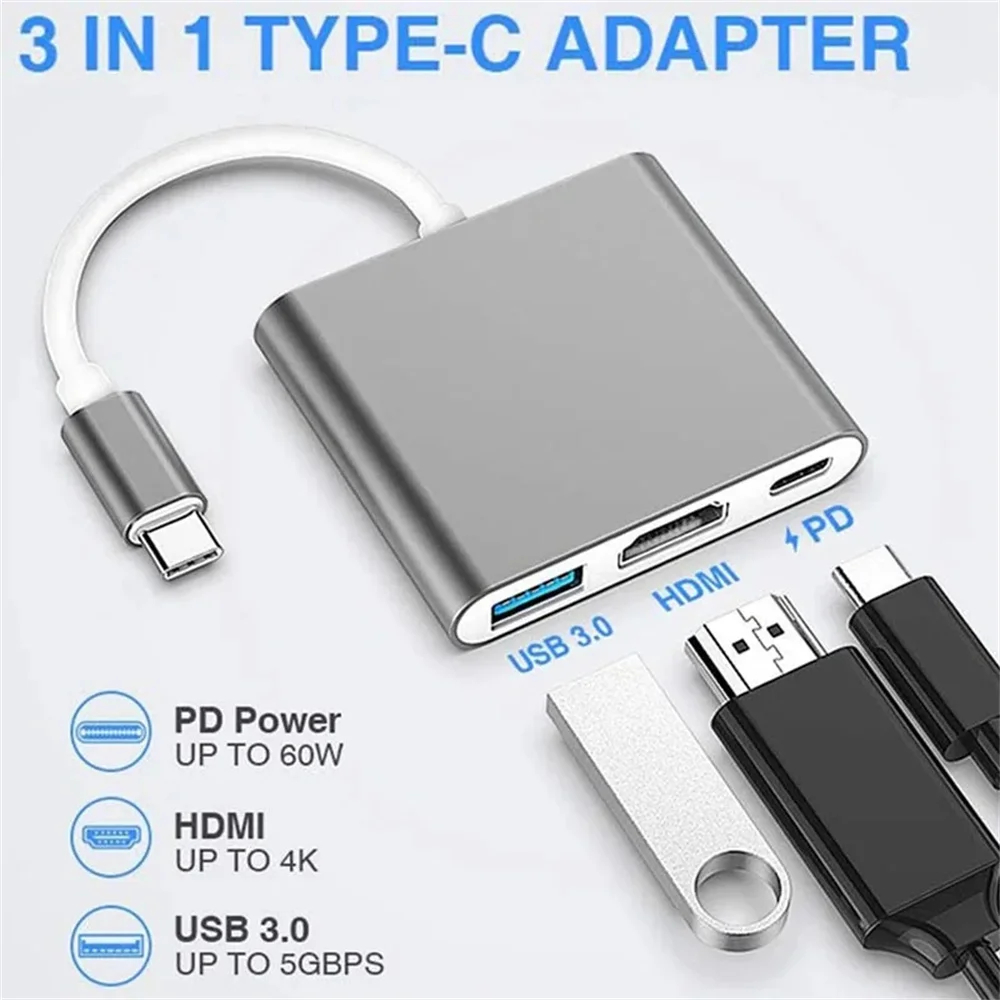 USB C 허브 3-in-1 멀티포트 어댑터, 4K H - Home Cinema Usb 리뷰 및 가격